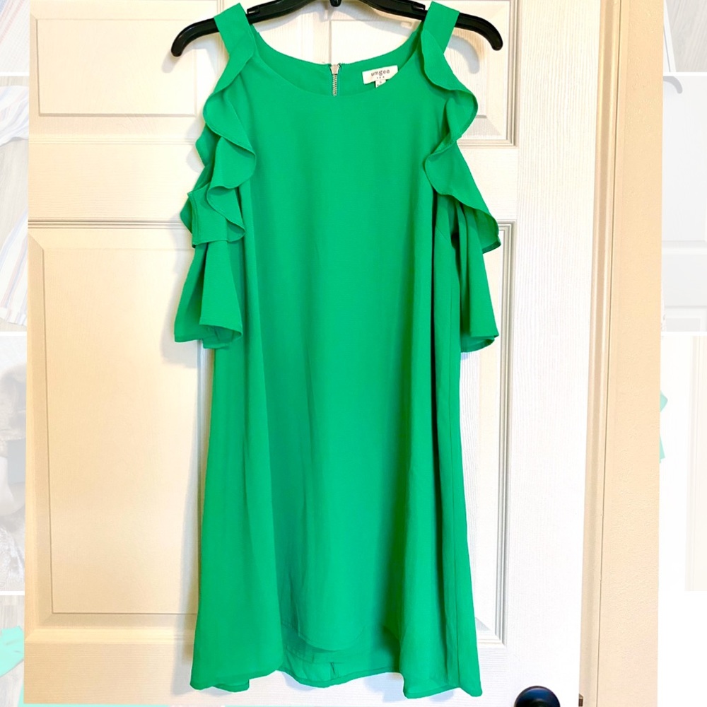 Green Ruffle Cold Shoulder Sleeve Dress
